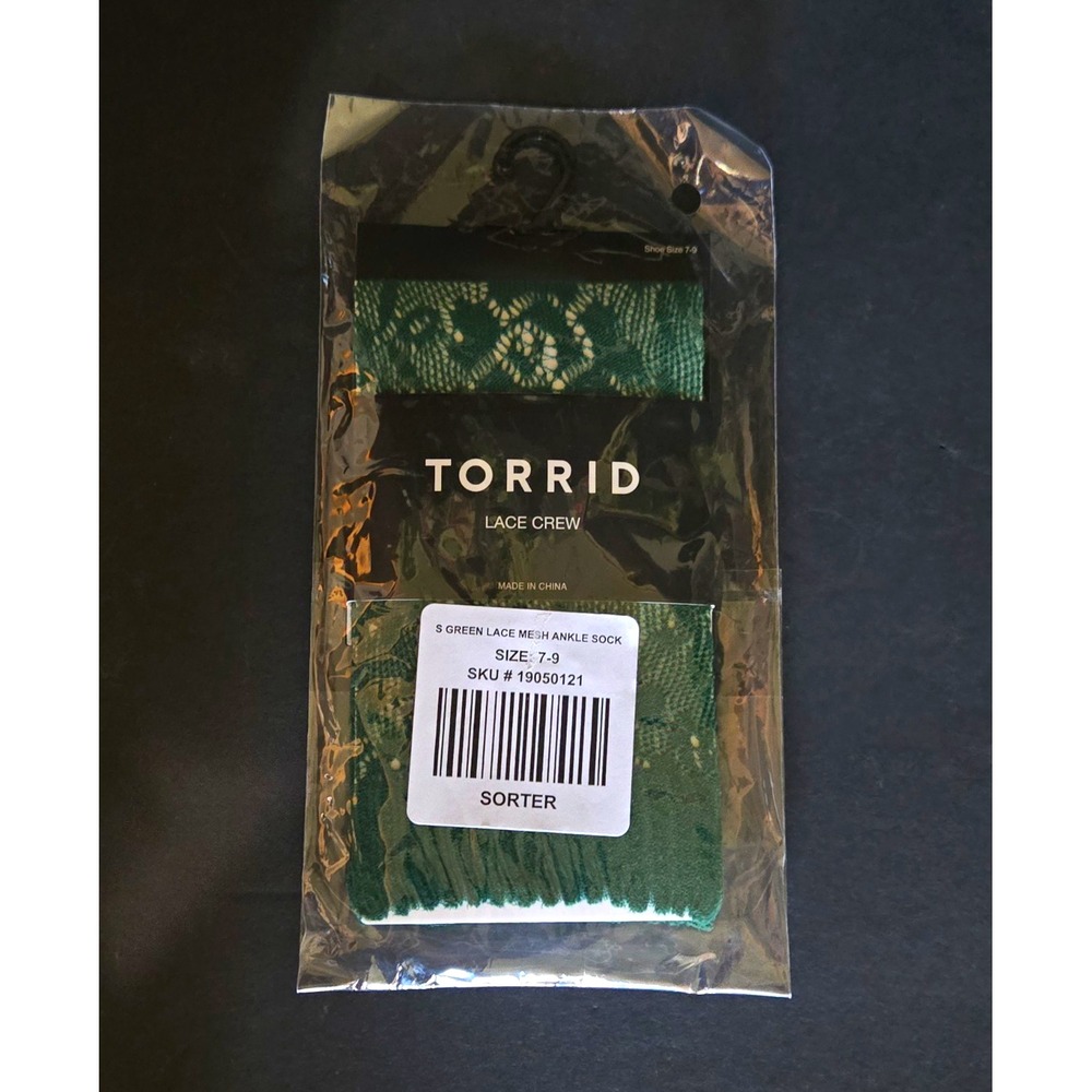 Torrid Women's Lace Sheer Mesh Crew Socks Green Size M 1 Pair